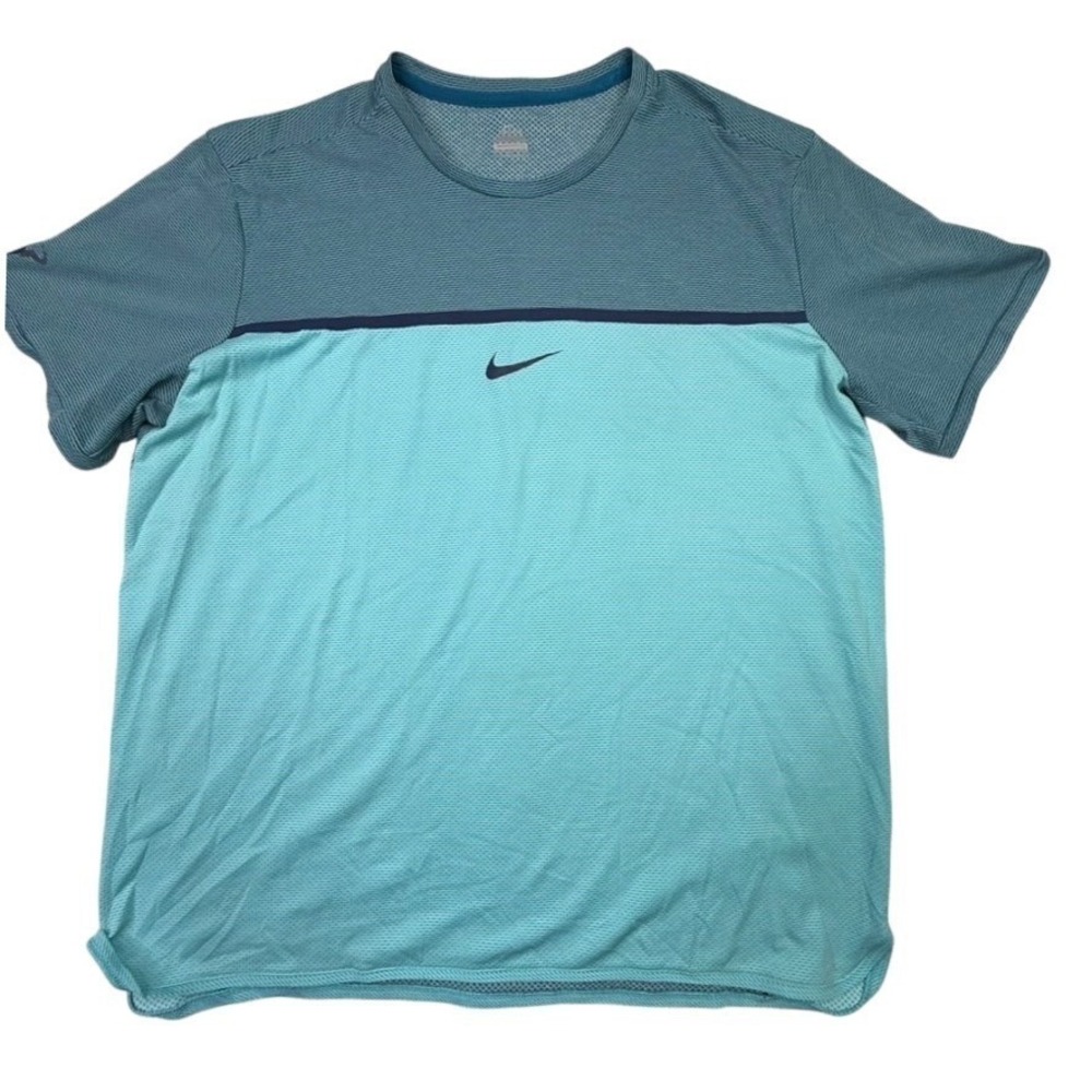 Nike‎ Dri Fit Mens XL Blue Teal Stripe Athletic Performance T Shirt Short Sleeve